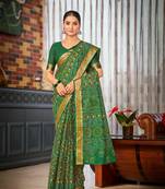Green cotton silk blend with printed bandhej saree with blouse