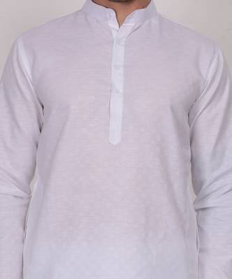 White self weaving cotton straight kurta 1