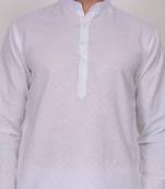 White self weaving cotton straight kurta