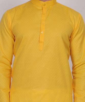Yellow  self weaving cotton straight kurta 1