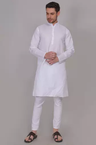 White self weaving cotton straight kurta
