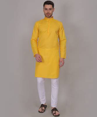 Yellow  self weaving cotton straight kurta 2