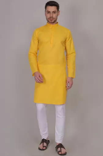 Yellow  self weaving cotton straight kurta