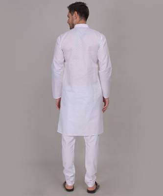 White self weaving cotton straight kurta 3