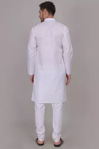 White self weaving cotton straight kurta