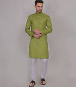 Green self weaving cotton straight kurta