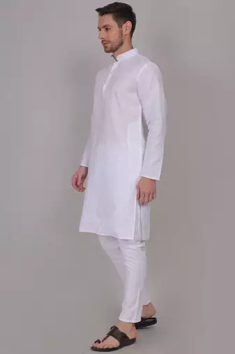 White self weaving cotton straight kurta