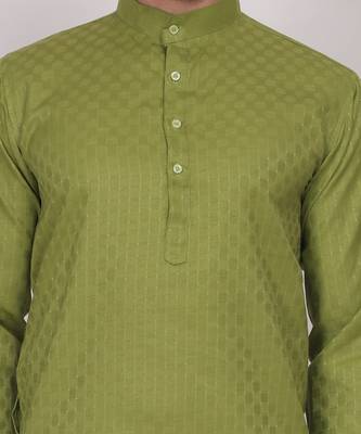 Green self weaving cotton straight kurta 2