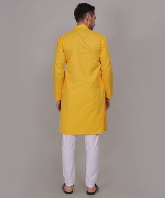 Yellow  self weaving cotton straight kurta 4