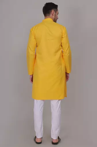Yellow  self weaving cotton straight kurta