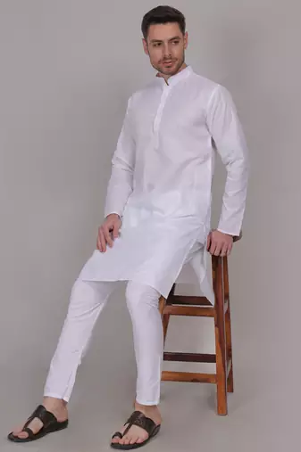 White self weaving cotton straight kurta