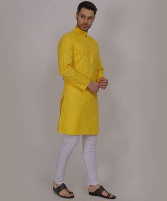 Yellow  self weaving cotton straight kurta 5