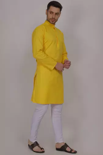Yellow  self weaving cotton straight kurta