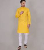 Mustard self weaving cotton straight kurta