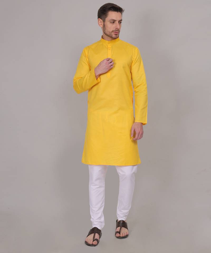 Mustard self weaving cotton straight kurta