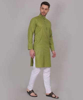 Green self weaving cotton straight kurta 3
