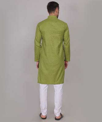 Green self weaving cotton straight kurta 4