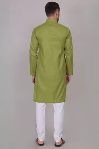 Green self weaving cotton straight kurta