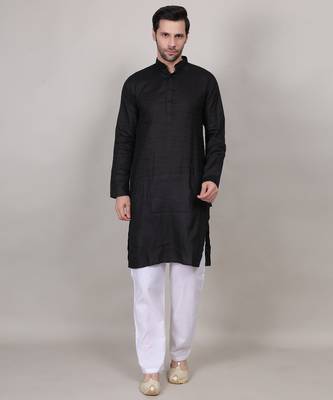 Black self weaving cotton straight kurta 1