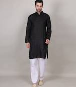 Black self weaving cotton straight kurta