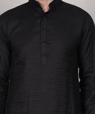Black self weaving cotton straight kurta 2