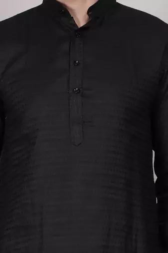 Black self weaving cotton straight kurta