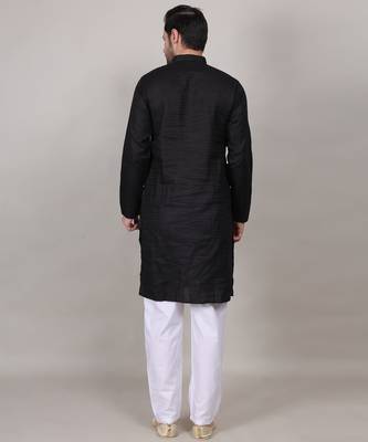 Black self weaving cotton straight kurta 3