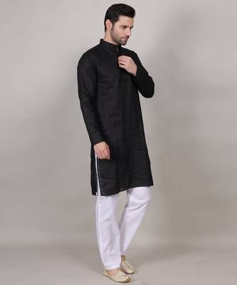 Black self weaving cotton straight kurta 4