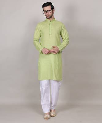 Green self weaving cotton straight kurta 1
