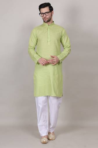 Green self weaving cotton straight kurta