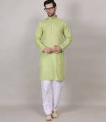 Green self weaving cotton straight kurta