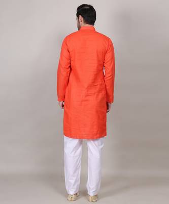 Saffron self weaving cotton straight kurta 2