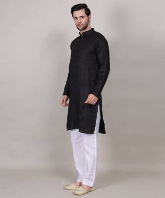 Black self weaving cotton straight kurta 5
