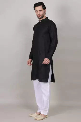 Black self weaving cotton straight kurta