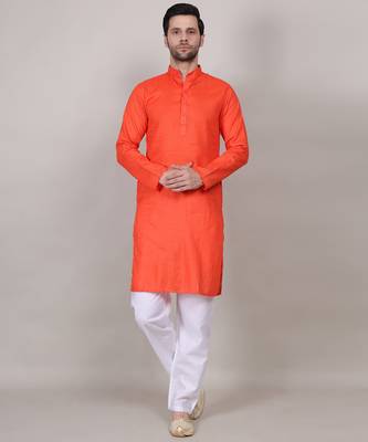 Saffron self weaving cotton straight kurta 3