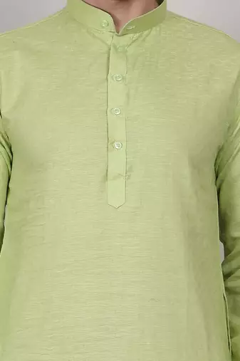 Green self weaving cotton straight kurta