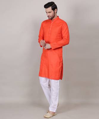 Saffron self weaving cotton straight kurta 4