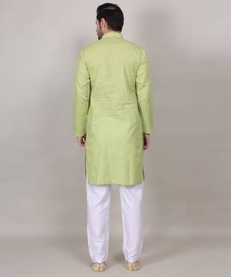Green self weaving cotton straight kurta 4