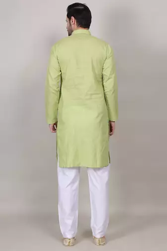 Green self weaving cotton straight kurta