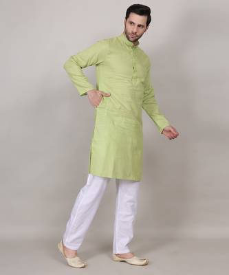 Green self weaving cotton straight kurta 5