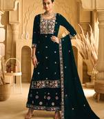 Dark green Embroidered velvet Palazzo suit