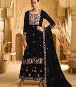 Black Embroidered velvet Palazzo suit