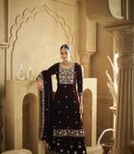 Purple Embroidered velvet Palazzo suit