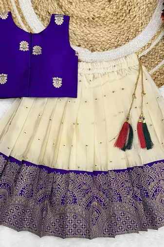 Baby Girls Readymade South Indian Pattu Pavadai Lehenga Choli Set For Kids