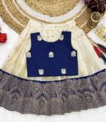 Baby Girls Readymade South Indian Pattu Pavadai Blue Lehenga Choli Set For Kids