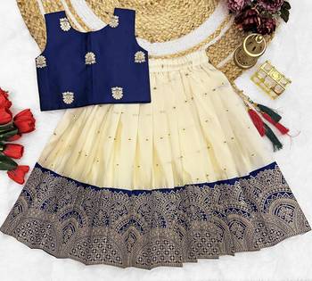 Baby Girls Readymade South Indian Pattu Pavadai Blue Lehenga Choli Set For Kids 2