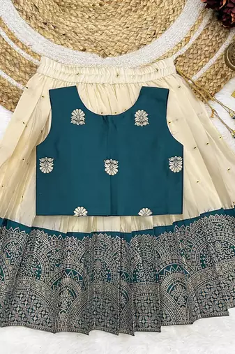 Baby Girls Readymade South Indian Pattu Pavadai Rama Lehenga Choli Set For Kids