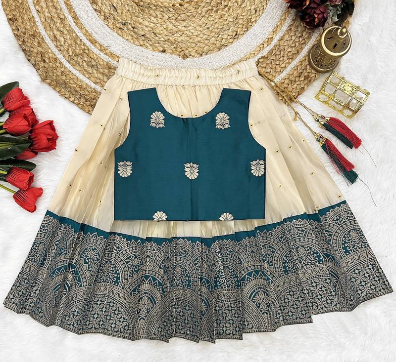 Baby Girls Readymade South Indian Pattu Pavadai Rama Lehenga Choli Set For Kids