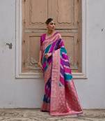 Pink banarasi silk blend weaving saree with zari woven fancy tassels