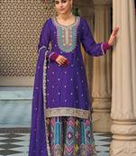 Navy blue Embroidered silk stitched Palazzo suit(free size)